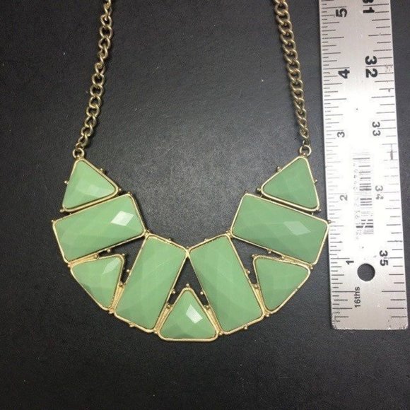 Triangle Necklace Earrings Jadeite Green Gold Dangle Pierced Retro Geometric - Picture 5 of 6